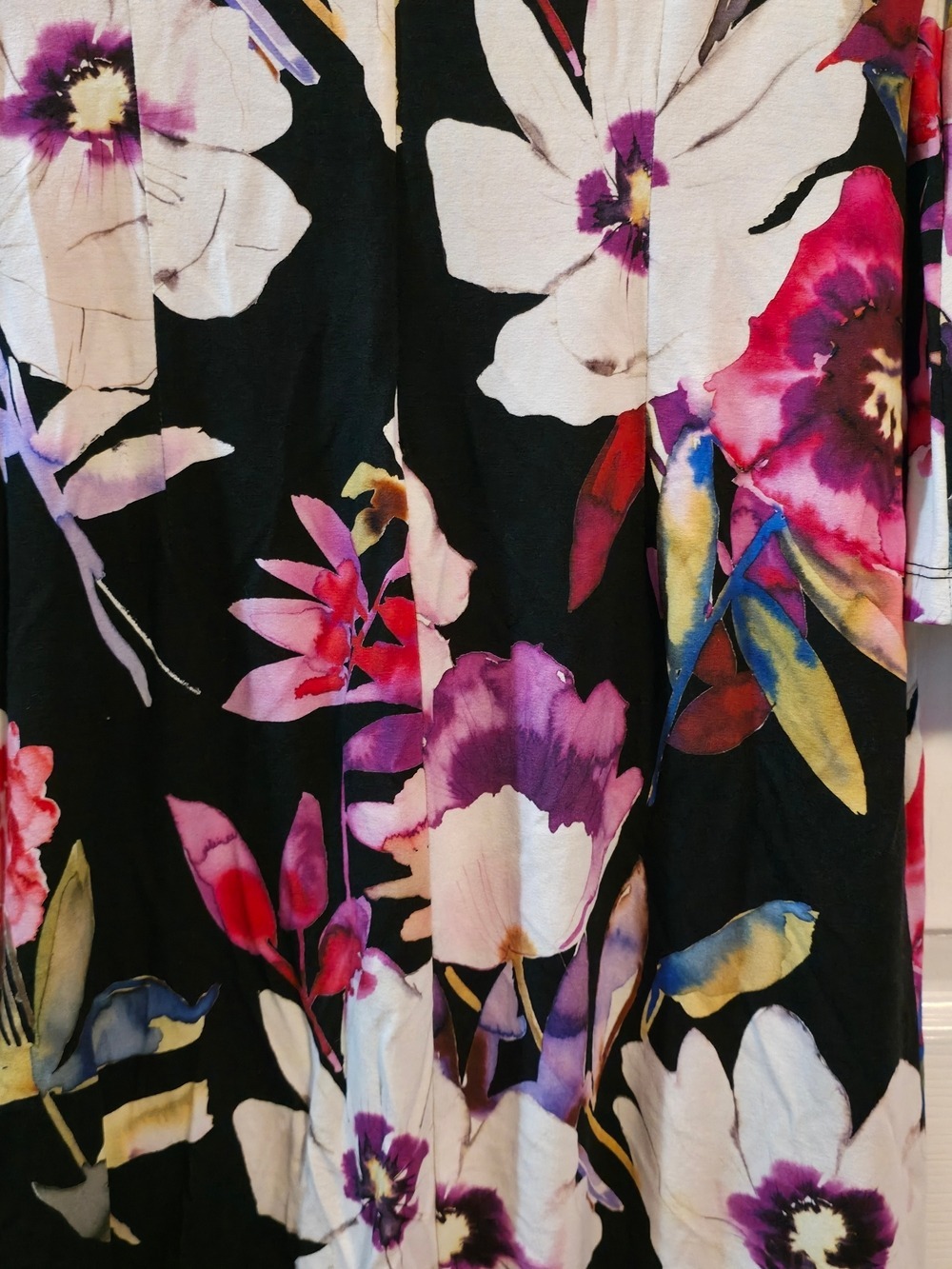 4/$97 Deal! Frank Lyman Design Black Floral Bell-Sleeve Dress with Pink & Purple - Picture 4 of 16